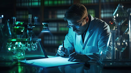 Scientific researcher at work tableの素材