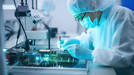 Microelectronics Engineer Designing New Chipsの素材