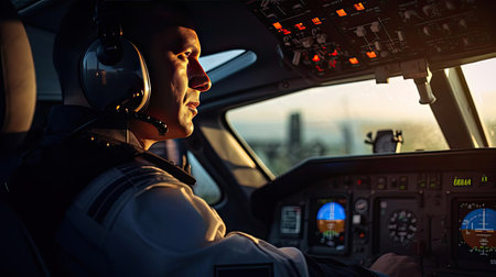 Small aircraft pilot at the controls of an aircraftの素材