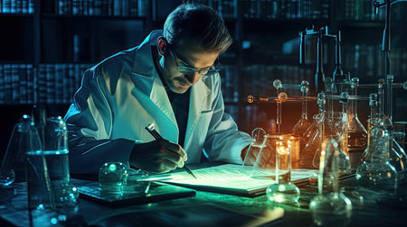 Scientific researcher at work tableの素材