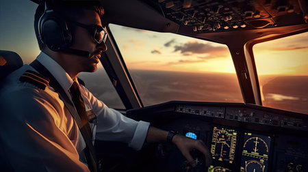 Small aircraft pilot at the controls of an aircraftの素材