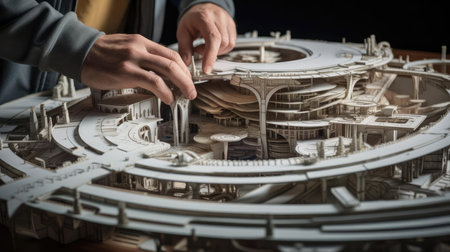 An architect designs a model of a buildingの素材