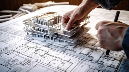 Engineer architect develops a layout of architectureの素材