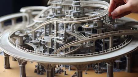 An architect designs a model of a buildingの素材