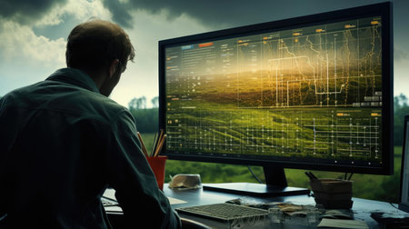 A meteorologist analyzes weather informationの素材
