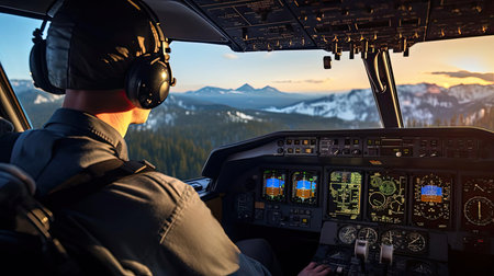 Small aircraft pilot at the controls of an aircraftの素材