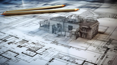 Engineer architect develops a layout of architectureの素材