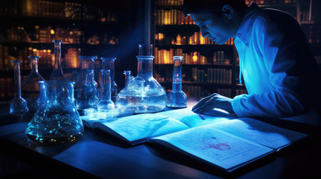 Scientific researcher at work tableの素材