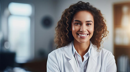 A medical worker or a doctor in a white coat in a modern clinicの素材