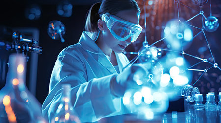 A chemist conducts research experimentsの素材