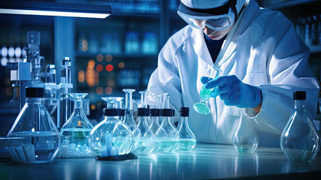 A chemist conducts research experimentsの素材