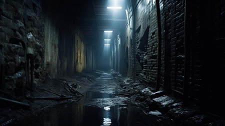 Dark tunnel with a glow on topの素材