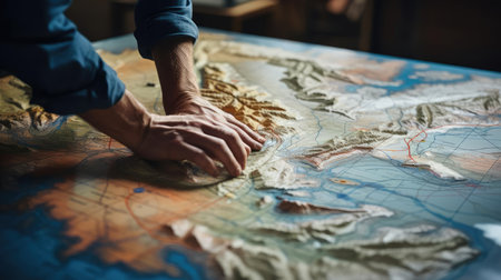 Geographer exploring the terrain on the modelの素材