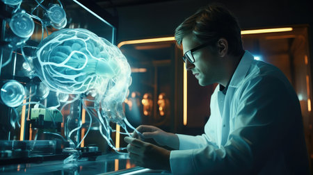 Neuroscientist conducting research in the laboratoryの素材