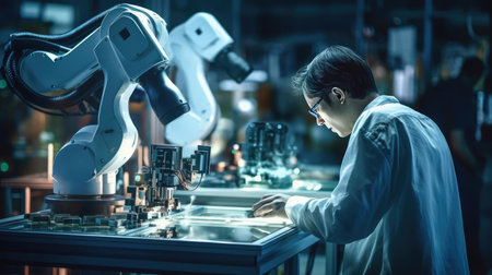 Robotics scientist setting up robotの素材