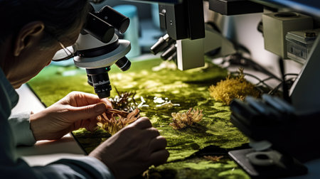 A microbiologist conducts researchの素材