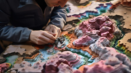 Geographer exploring the terrain on the modelの素材