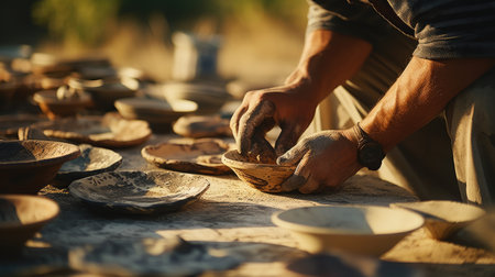 Archaeologist unearthed old potteryの素材
