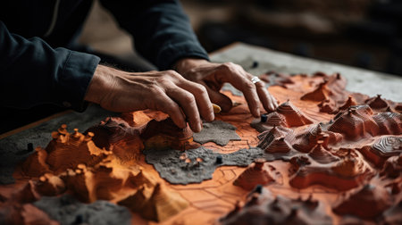 Geographer exploring the terrain on the modelの素材