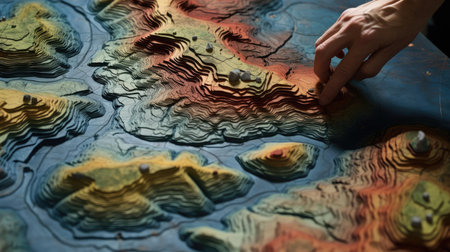 Geographer exploring the terrain on the modelの素材