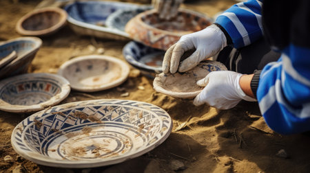 Archaeologist unearthed old potteryの素材