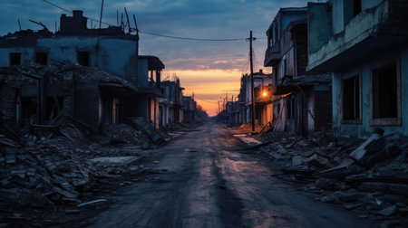 Destroyed houses in the city after the earthquakeの素材