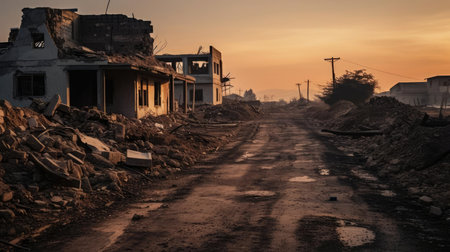 Destroyed houses in the city after the earthquakeの素材