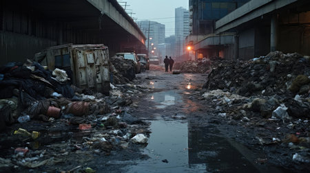Empty and dirty city streetの素材