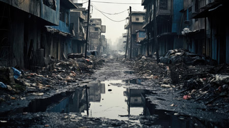 Empty and dirty city streetの素材