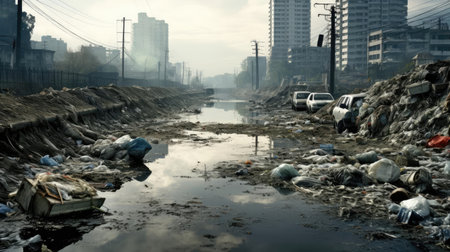 Empty and dirty city streetの素材