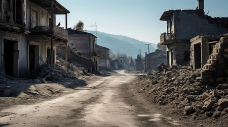 Destroyed houses in the city after the earthquakeの素材