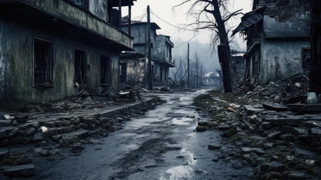 Destroyed houses in the city after the earthquakeの素材