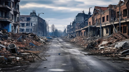 Destroyed houses in the city after the earthquakeの素材