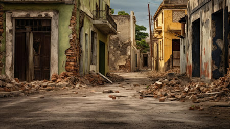 Destroyed houses in the city after the earthquakeの素材