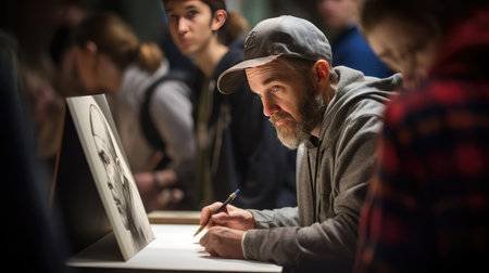 Man drawing a sketch with pencilの素材