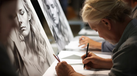 Man drawing a sketch with pencilの素材