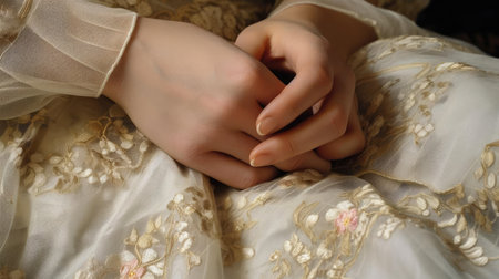 Married woman is engaged in embroideryの素材