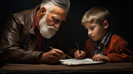 An adult gives a lesson to a childの素材