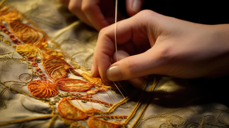 Married woman is engaged in embroideryの素材
