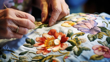 Married woman is engaged in embroideryの素材