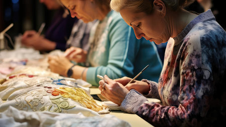 Married woman is engaged in embroideryの素材