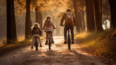 Family taking a bike rideの素材