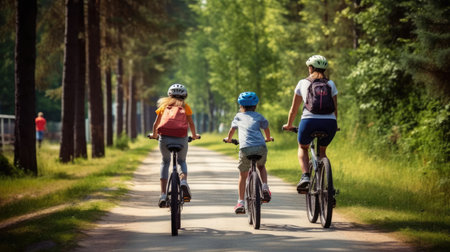 Family taking a bike rideの素材