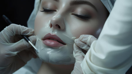 Woman applying make-upの素材