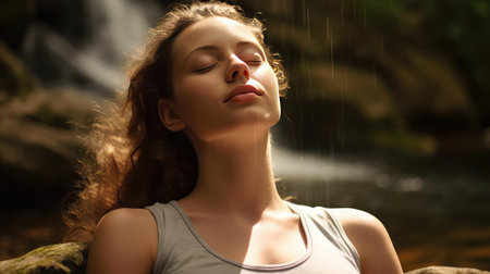 Young woman relaxing in natureの素材