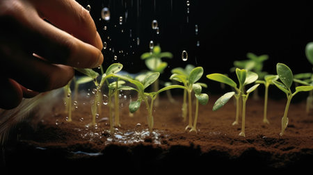 Hands of a man planting a plant in the groundの素材