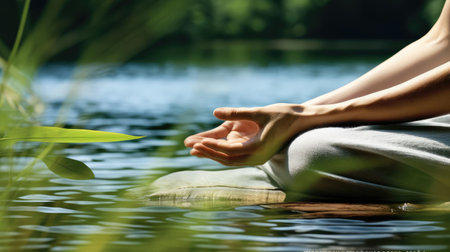 Young woman relaxing in natureの素材