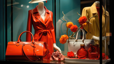 Womens handbags in a shop windowの素材
