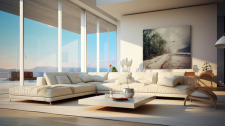 Interior of the living room, panoramic windowsの素材