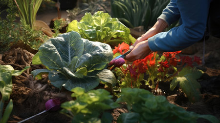 Hands of a man planting a plant in the groundの素材